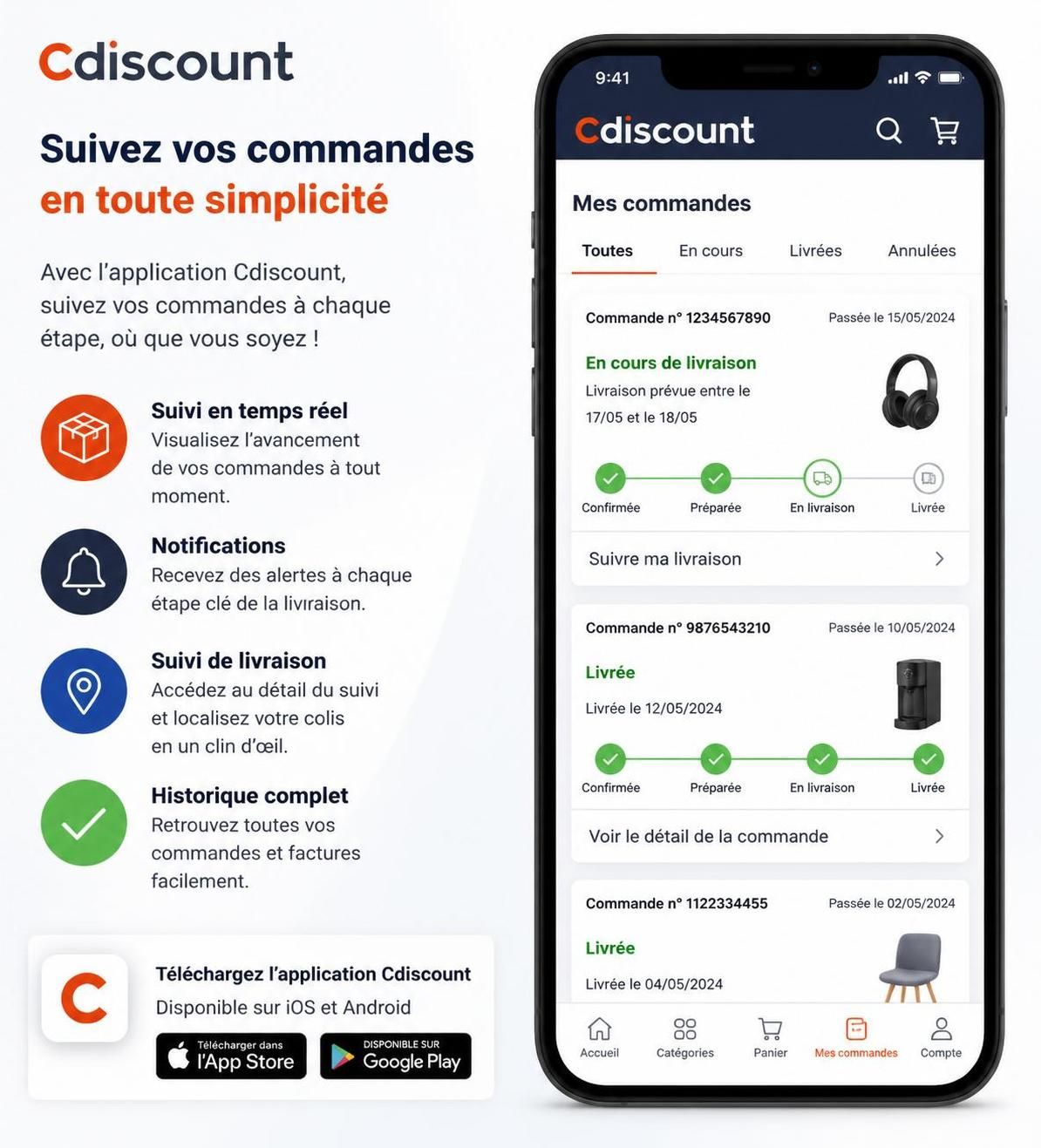 gérez facilement vos achats sur cdiscount : suivez vos commandes, consultez leur statut et recevez toutes les informations nécessaires en un seul endroit.