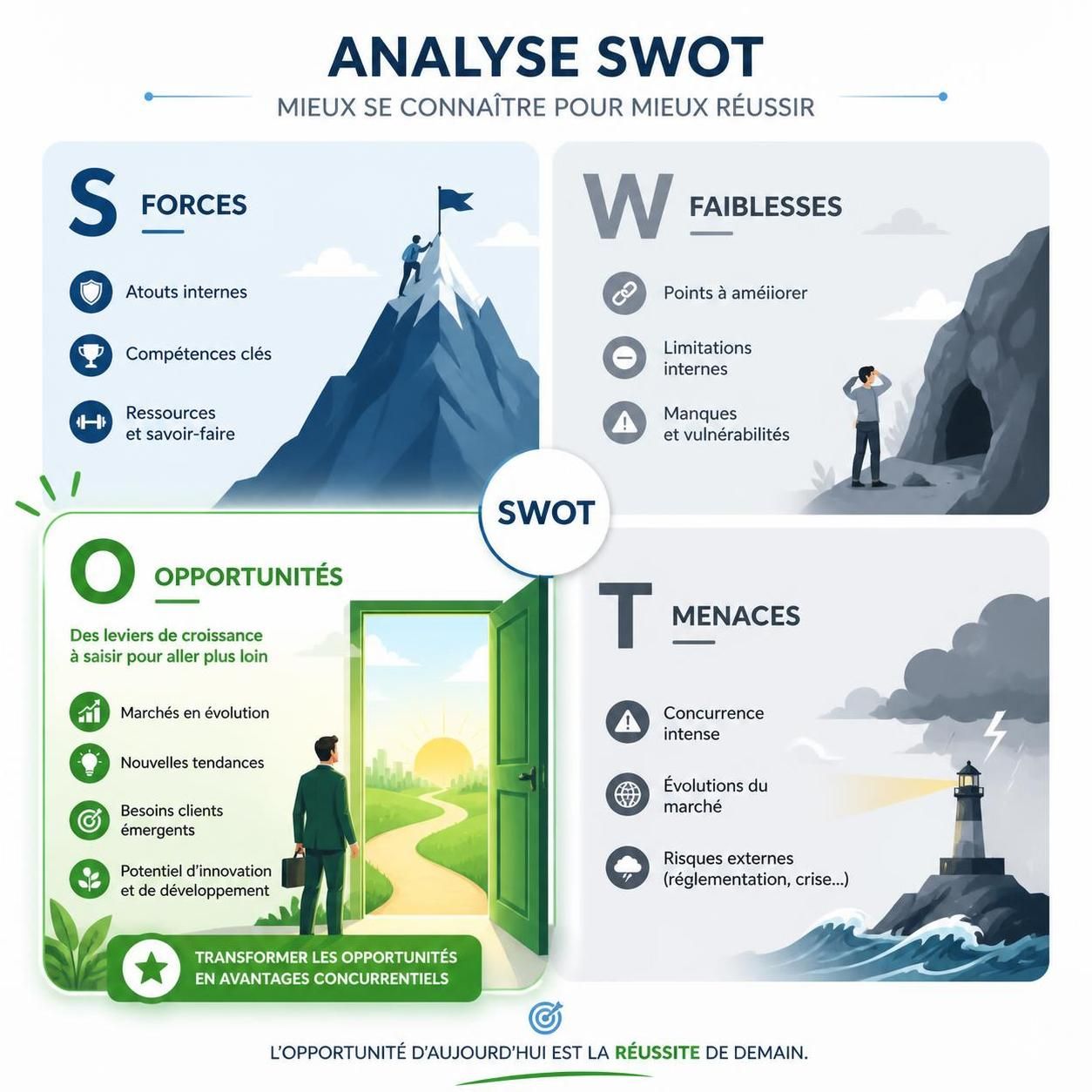 découvrez la définition des opportunités dans une analyse swot et apprenez à exploiter ces leviers pour dynamiser votre stratégie business et assurer votre croissance.