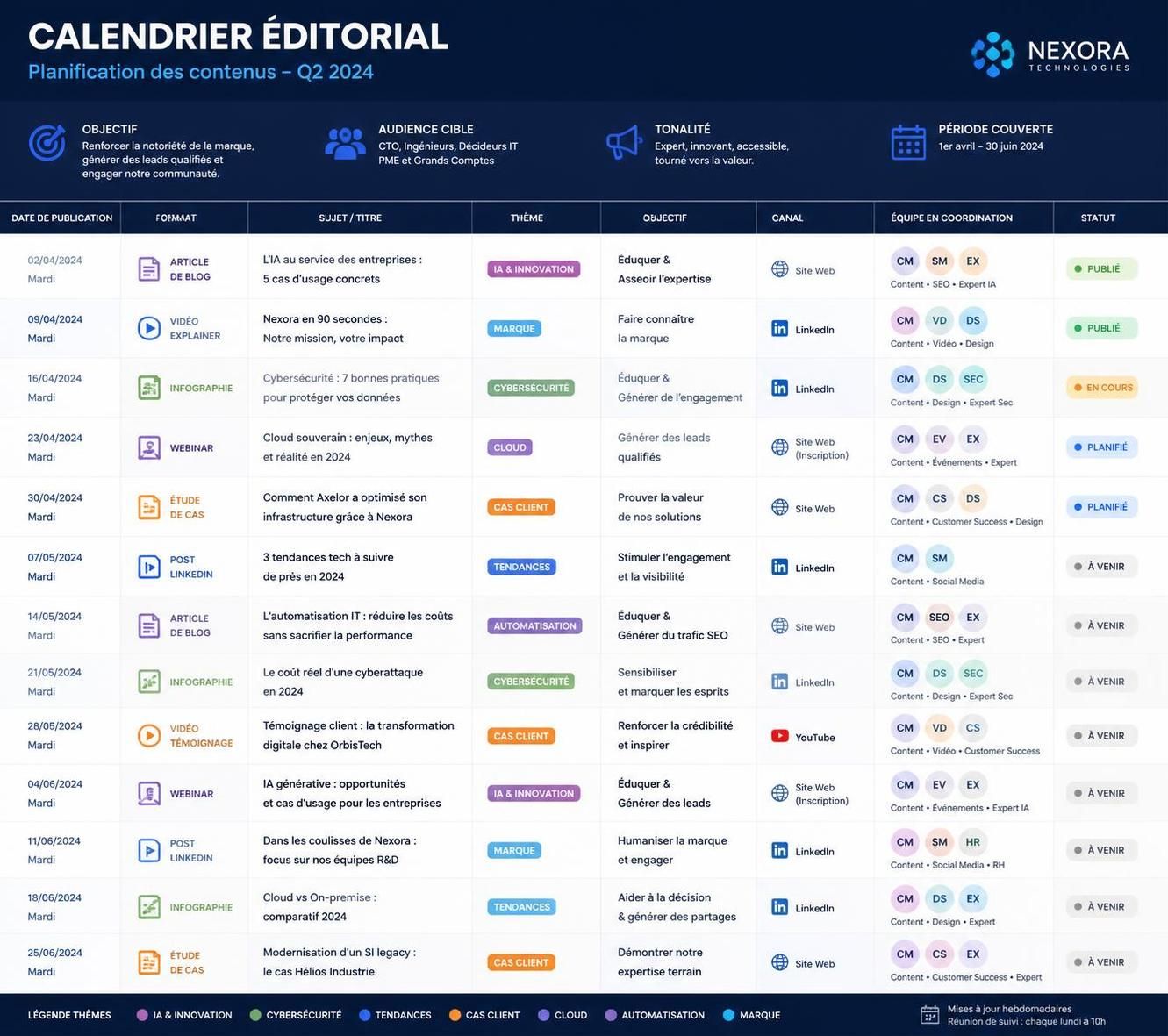 découvrez comment un calendrier éditorial peut transformer votre stratégie de contenu en optimisant la planification, la cohérence et l'efficacité de vos publications en entreprise.